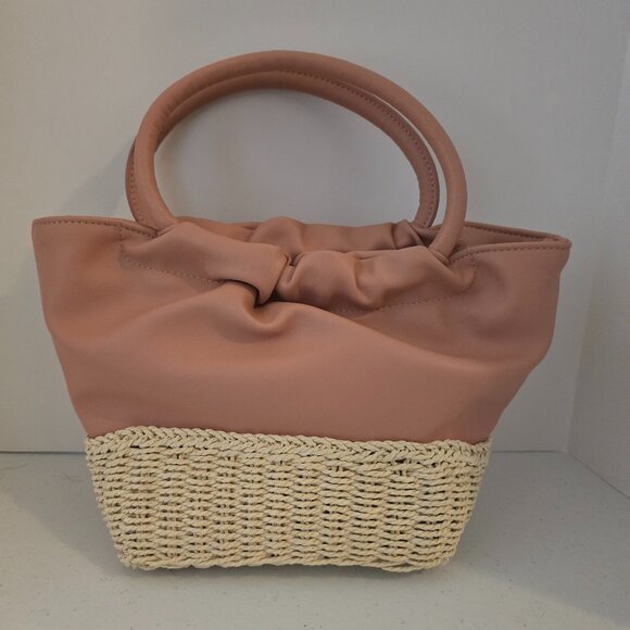 a new day Handbags - A New Day Pink Straw Mini Tote Bag